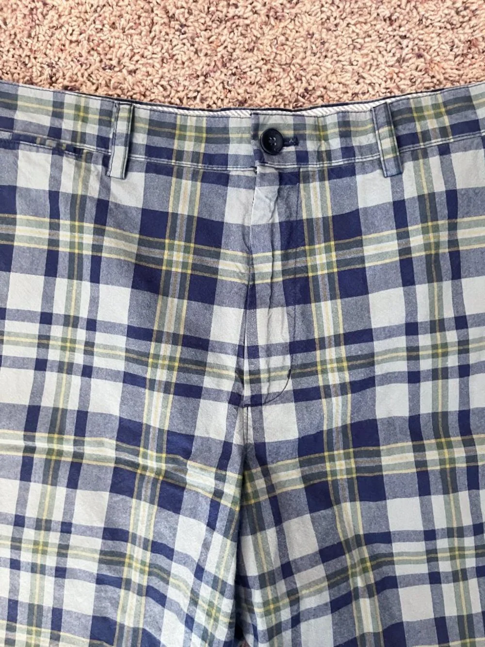 Banana Republic Men's Blue Green Plaid Cotton Flat Front Shorts Size 38 Preppy